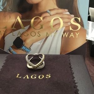 LAGOS CAVIAR 18K Gold Beaded X ring Size 7